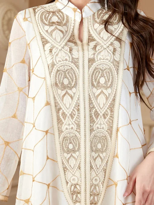 Vintage Embroidered A-Line High Neck Long Sleeve Dress - Image 5