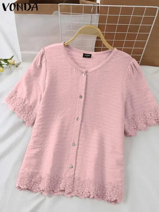 Elegant Summer Lace Blouse with Short Sleeves - Image 2