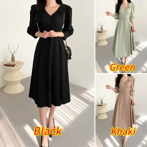 Women's Elegant Solid Color Midi Dress