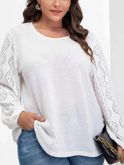 Elegant White Hollow Out Blouse for Women Plus Size - Image 3