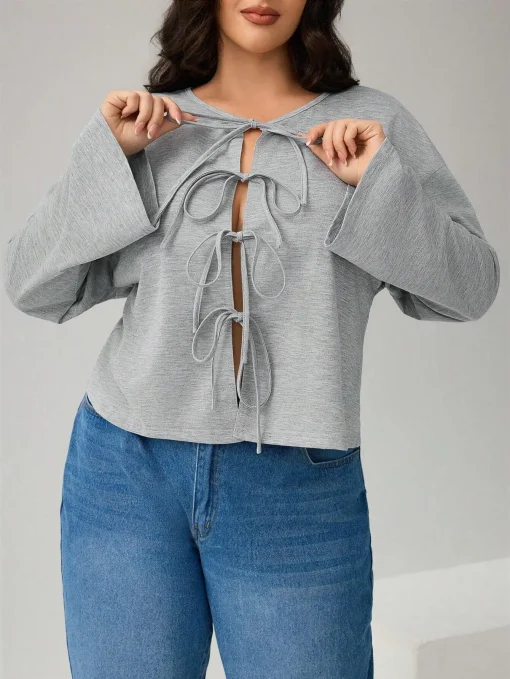 Plus Size Casual Round Neck Long Sleeve T-Shirt for Summer - Image 3