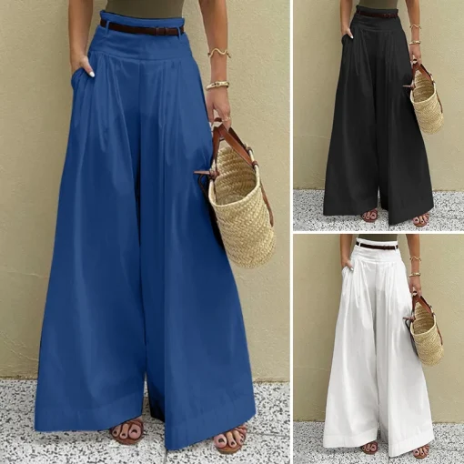 Plus Size Fashion Solid Color Wide Leg Trousers