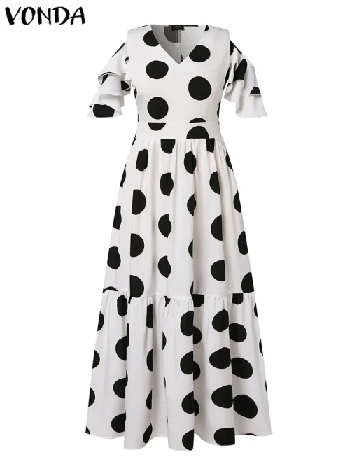 Polka Dot Maxi Dress with Ruffled Short Sleeves - Image 2