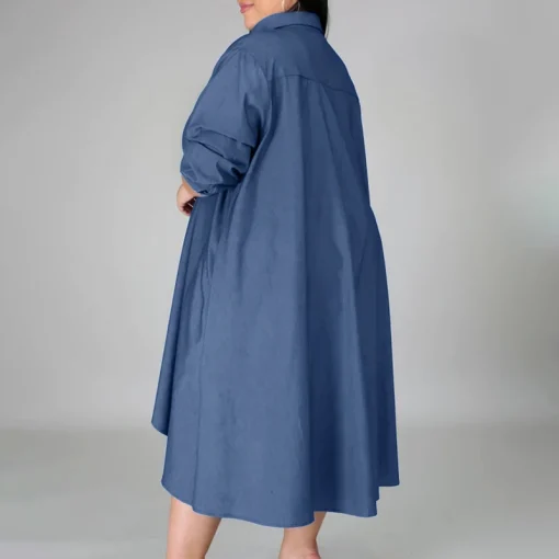 Plus Size Vintage Denim Shirt Dress for Women - Image 6