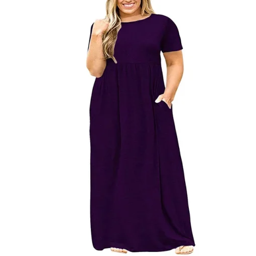 Plus Size Summer Short Sleeve Printed Maxi Dress - Image 11