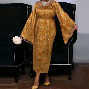 Plus Size   Off-Shoulder Flare Sleeve Maxi Dress