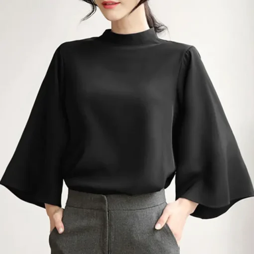 Women's Autumn Tunic Blouse with Flare Sleeves - Image 8