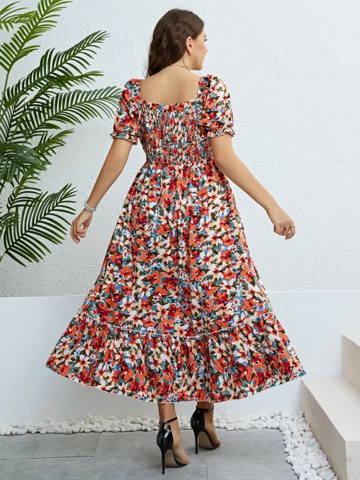 Elegant Plus Size Floral Long Sleeve Evening Party Dress