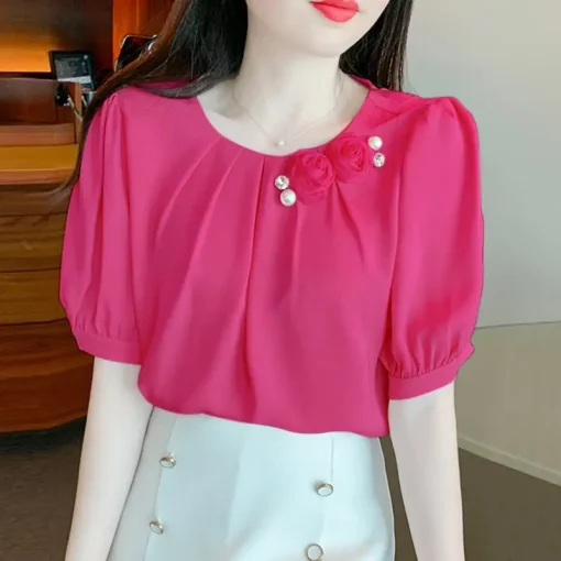 Elegant Summer Blouses with Three-Dimensional Flowers