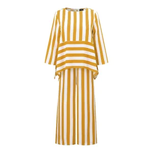 Women’s Stripe Pant Set with Irregular Hem Top