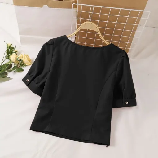 Women’s Sexy Square Collar Short Sleeve Blouse - Image 6