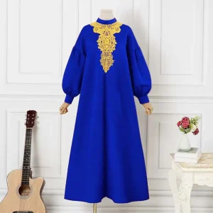 Women's Lace Patchwork Bohemian Maxi Lantern Sleeve Dress