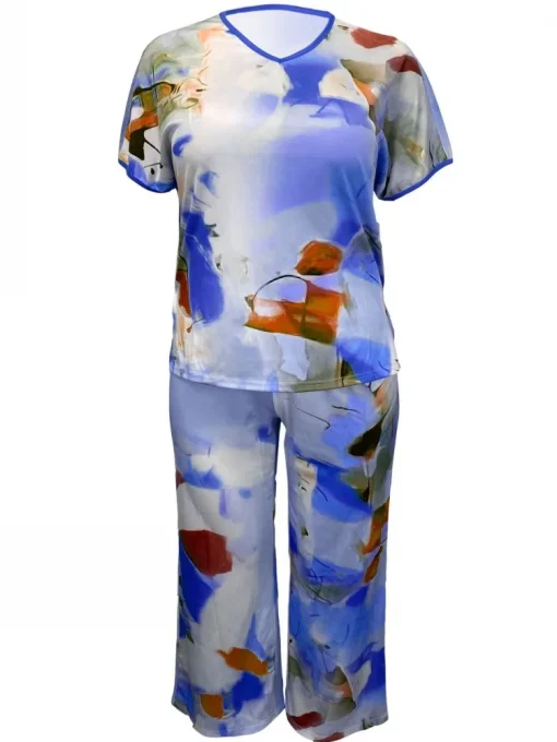 Plus Size Fashion Print Top and Wide Leg Pant Set - Image 3