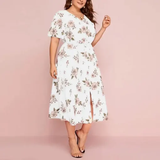 Elegant Plus Size Short Sleeve Lace Summer Dress - Image 8