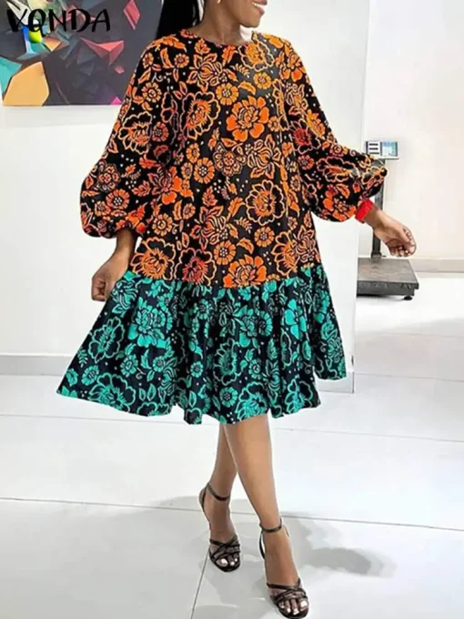 Elegant Plus Size Bohemian Printed Ruffled Dress - Image 2