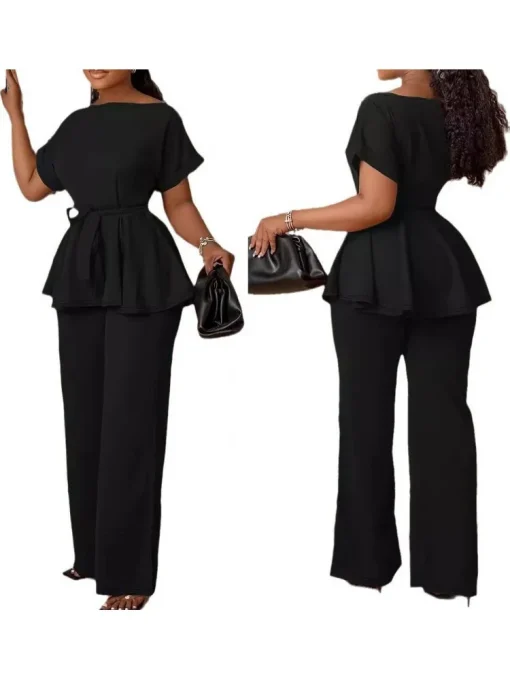 Plus Size Summer Autumn Black Top and Pants Set - Image 3