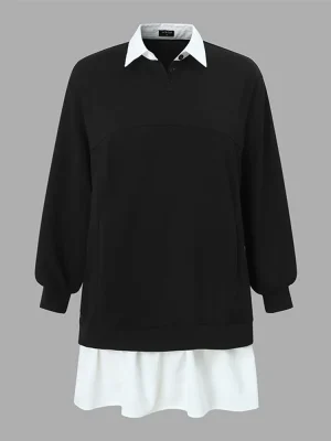 Plus Size   Women’s Hooded Patchwork Long Sleeve Sweatshirt