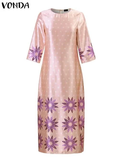 Elegant Floral Satin Maxi Dress for Women in Autumn - Image 2