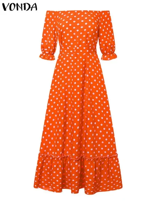 Plus Size Bohemian Polka Dot Maxi Dress - Image 2