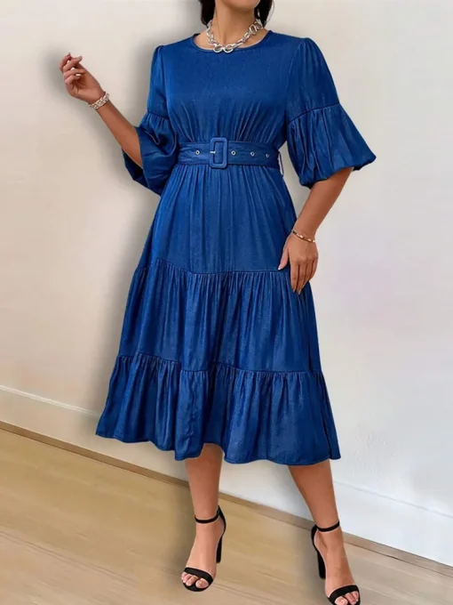 Plus Size Denim Loose Casual Midi Dress - Image 3