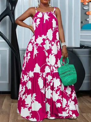 Plus Size Vintage Printed Sleeveless Party Dress