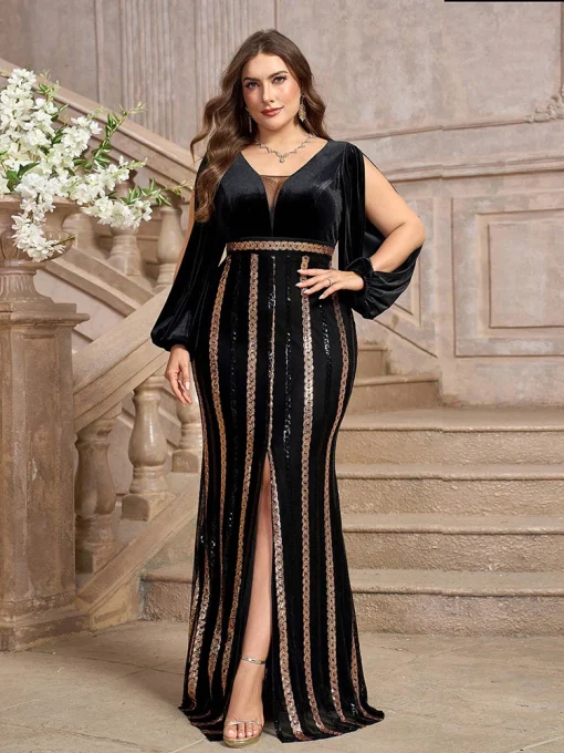 Elegant Plus Size Embellished Floral Party Maxi Evening Gown