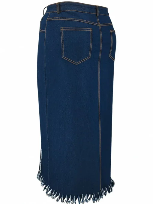 Plus Size Women's High Waist Washed Denim Slit Skirt - Image 4