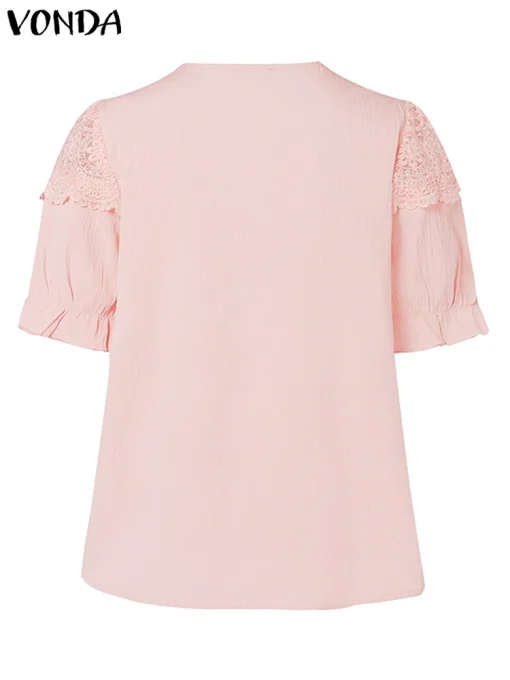 Women’s Elegant Lace Puff Sleeve Office Blouse - Image 3