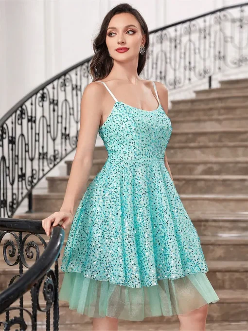 Women's Knee-Length Sequin Chiffon Halter Party Dress - Image 6