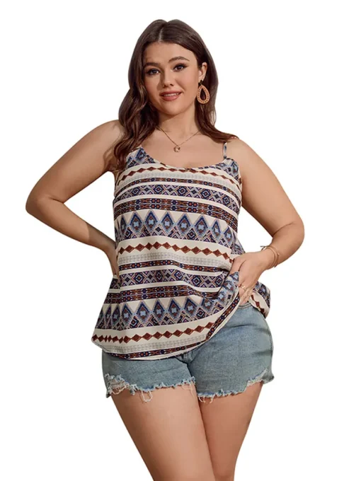 Plus Size Women's Off Shoulder Boho Graphic Tank Top - Image 3