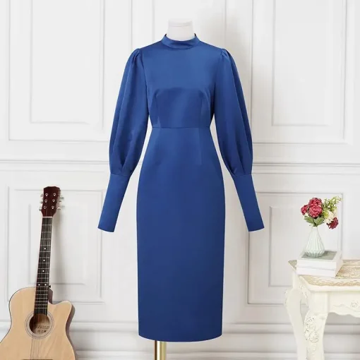 Elegant Satin Silk Long Sleeve Party Dress for Women - Image 5