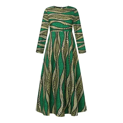 Plus Size Bohemian Maxi Dress with Long Sleeves and Print