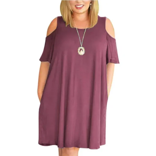 Plus Size Loose Off-the-Shoulder Summer Dress for Women - Image 3