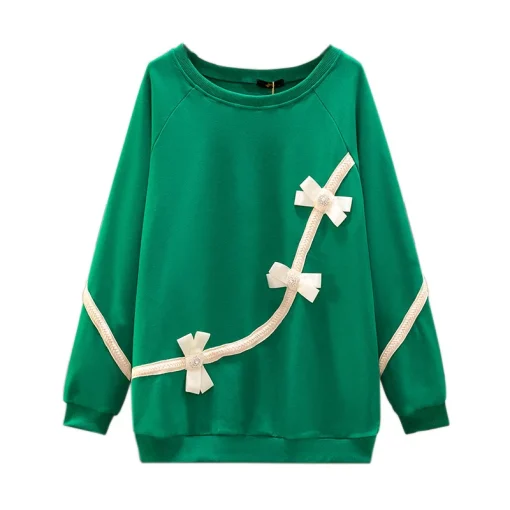 Plus Size Women's Long Sleeve Green Velvet Sweatshirt - Image 4