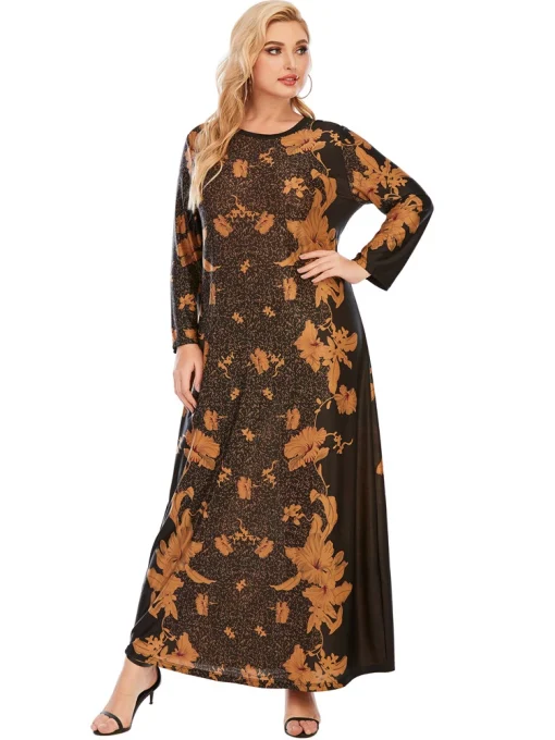 Plus Size Oversized Long Sleeve Retro Floral Dress - Image 2