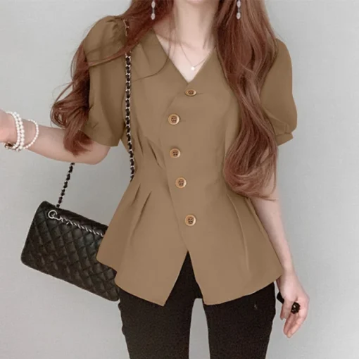 Elegant Summer Peplum Blouse with Puff Sleeves - Image 8