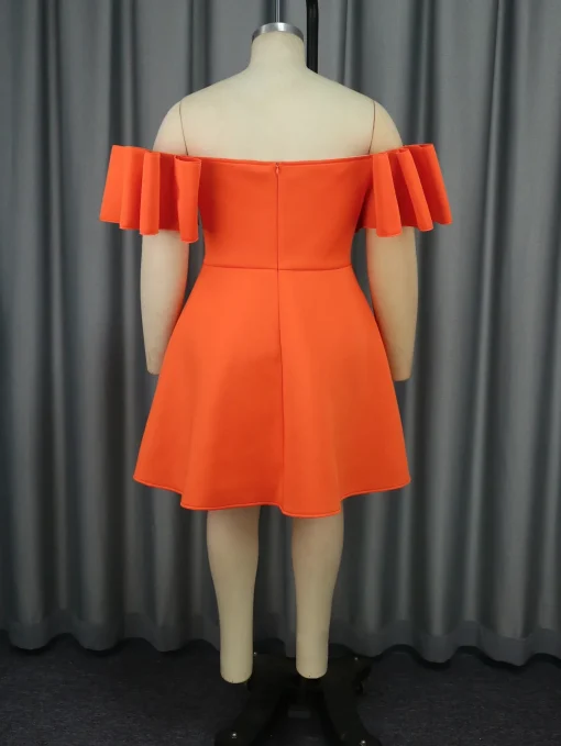 Orange Backless Off Shoulder High Waist Mini Party Dress - Image 6