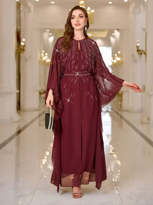 Elegant Floor-Length Chiffon Dress with Lotus Sleeves - Image 6