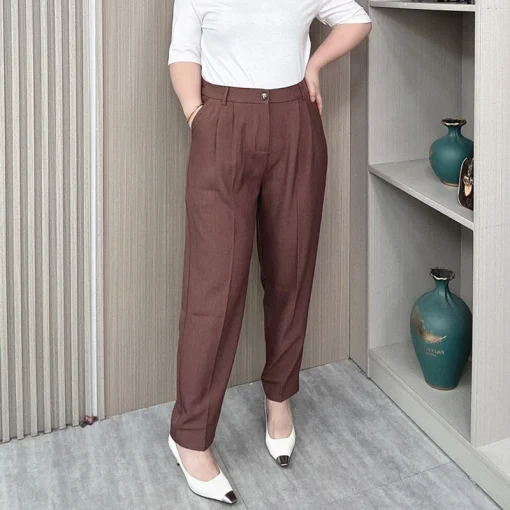 Women's High Waist Tailored Trousers, Plus Size, Professional Style - Image 4