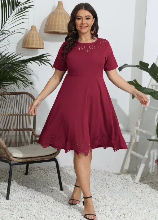 Elegant Plus Size Linen Hollow Casual Summer Party Dress