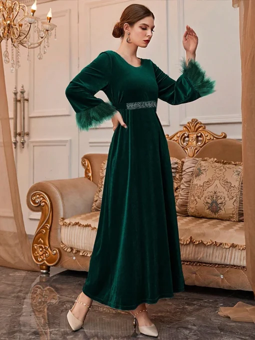 Elegant Retro A-Line Floor-Length Green Evening Dress - Image 5