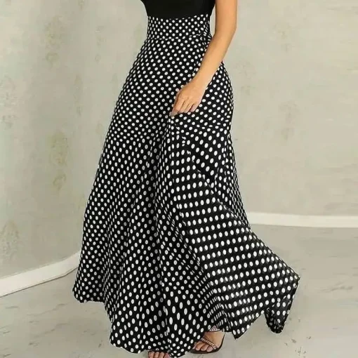 Plus Size Bohemian Dot Printed Maxi Skirt - Image 6