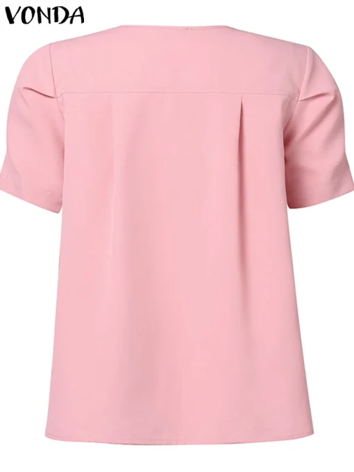 Elegant Summer Short Sleeve Blouse with Button Details - Image 3