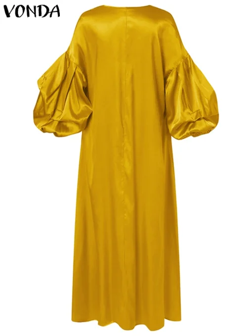 Elegant Satin V-Neck Maxi Dress Women Half Lantern Sleeve - Image 3