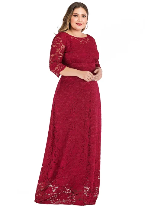 Plus Size Elegant Lace Backless Maxi Party Dress - Image 2