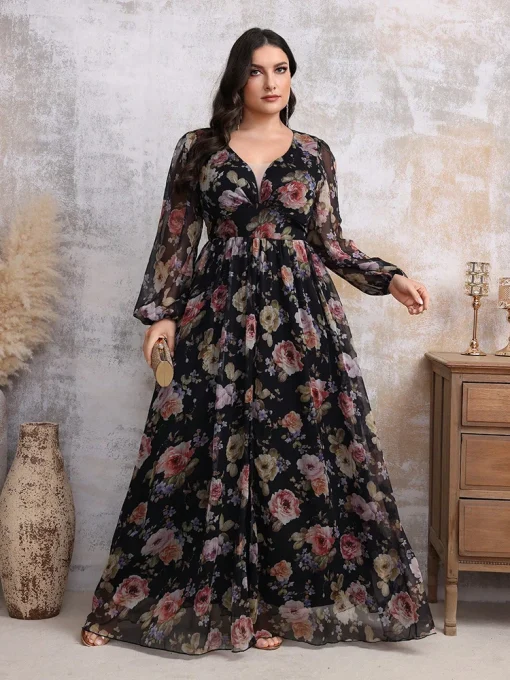 Plus Size Boho Floral Print Spring Casual Holiday Dress - Image 6