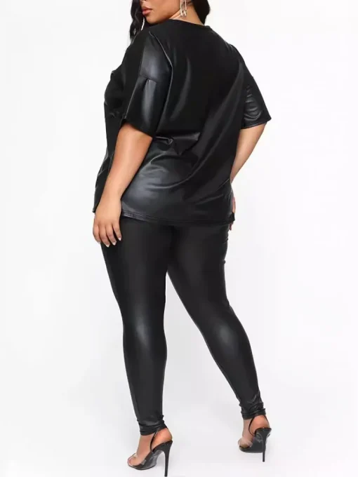 Plus Size Black Top and Pencil Pants Set - Image 3