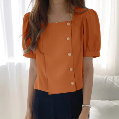 Women's Summer Puff Sleeve Square Collar Blouse