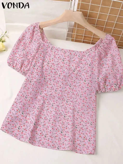 Bohemian Floral Printed Square Collar Blouse for Women - Image 4