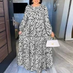 Women’s Floral Printed Long Maxi Dress with Flare Sleeves